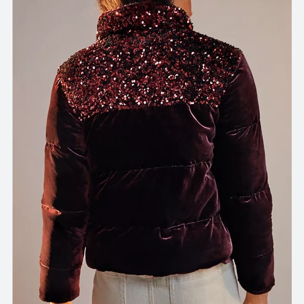 Maeve Anthropologie Vera Sequined Velvet Puffer Jacket Small - Picture 14 of 16